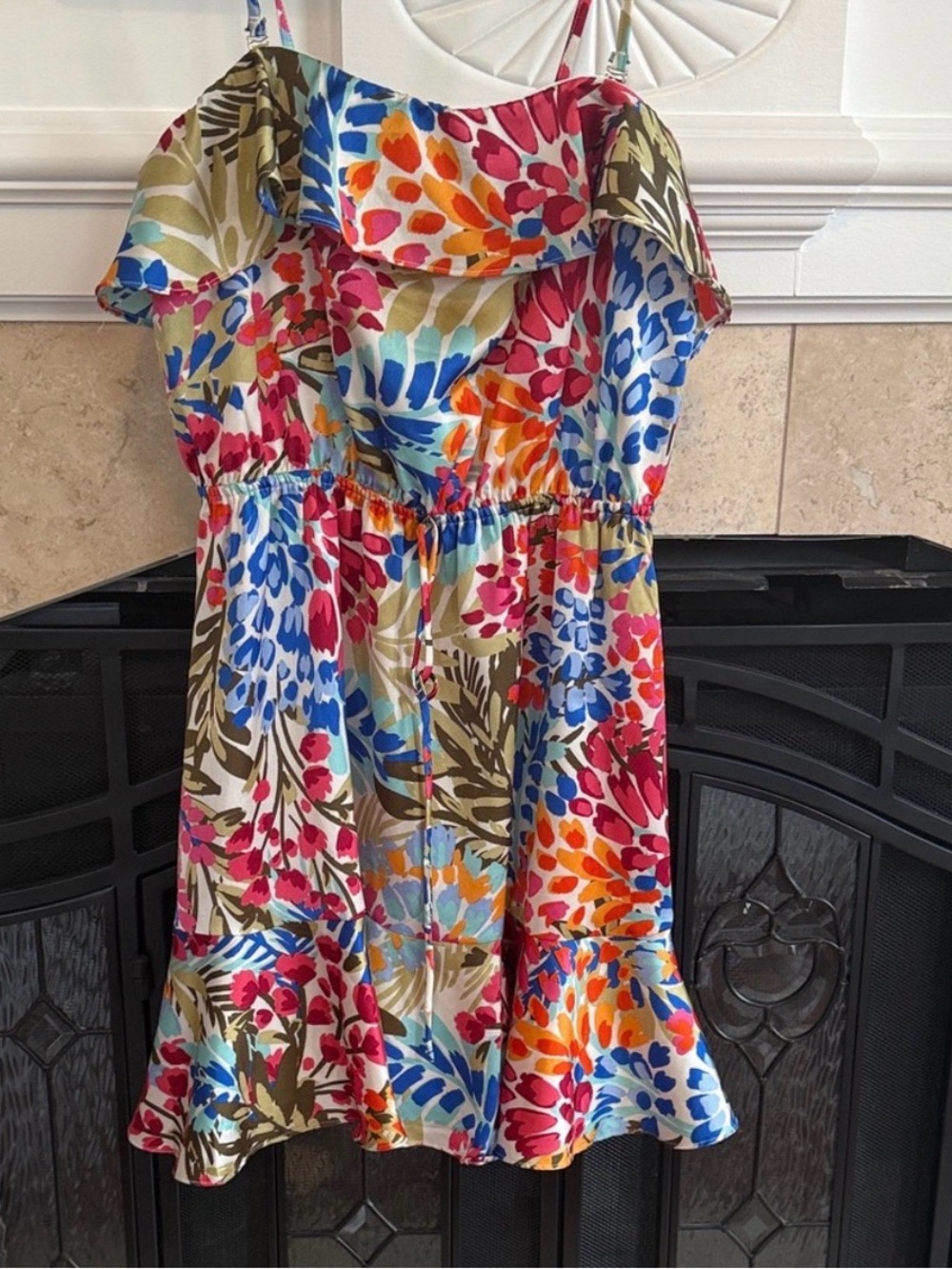 Sugarlips Floral Ruffle Mini Dress M Tropical Colorful Vacation